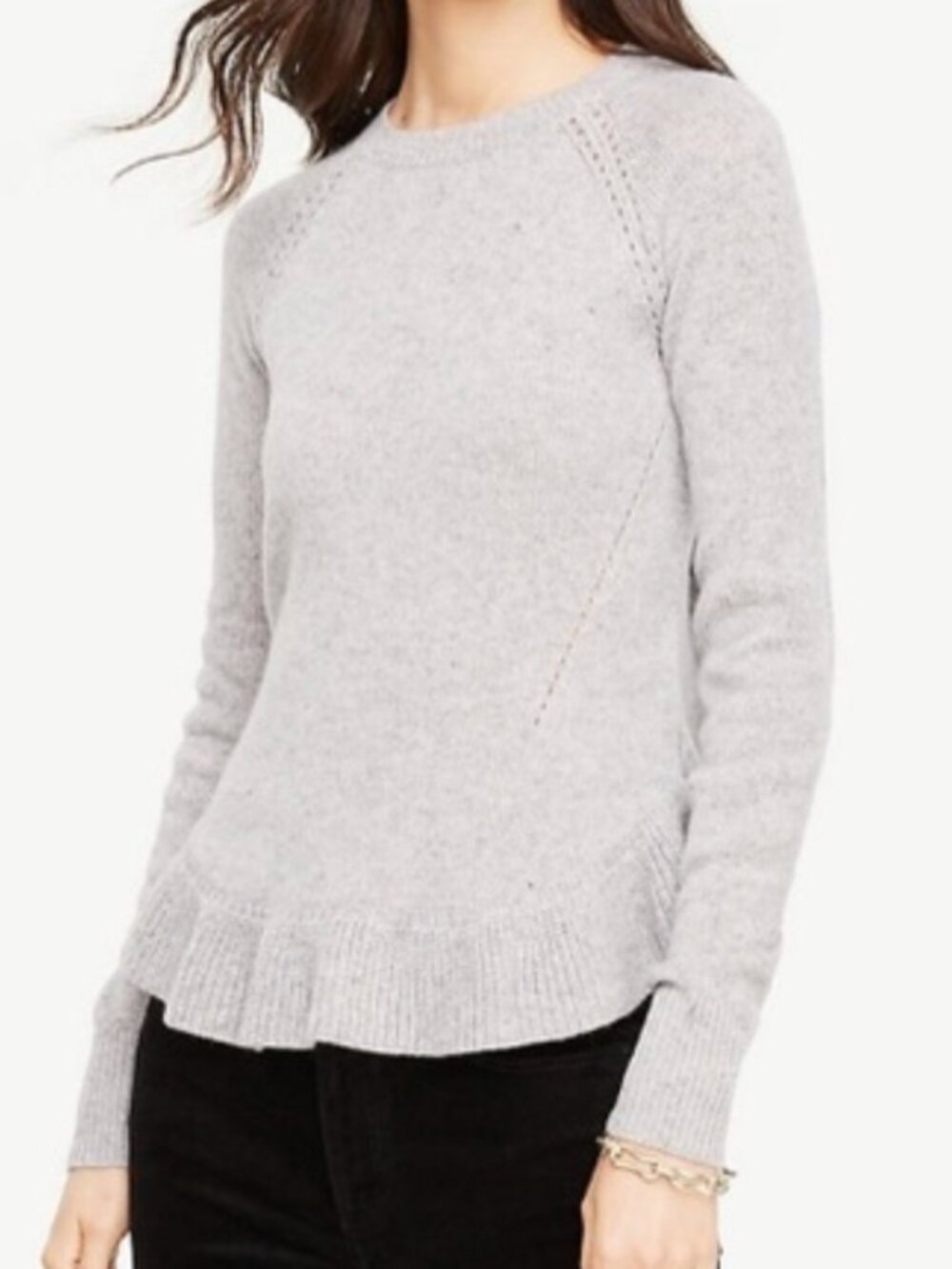 XS Ann Taylor gray peplum cashmere blend wool sweater